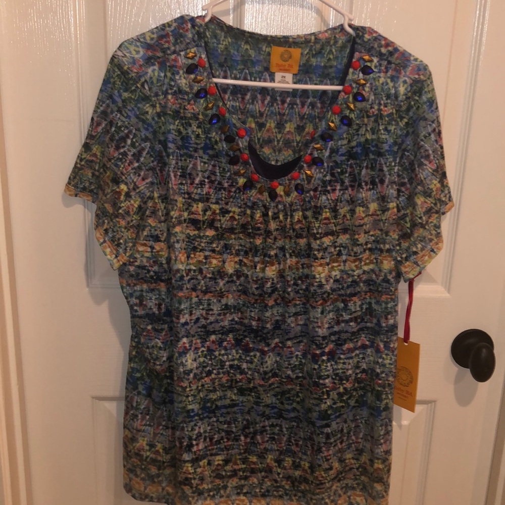 Ruby Rd ladies top, teal multi, 2x, NWT